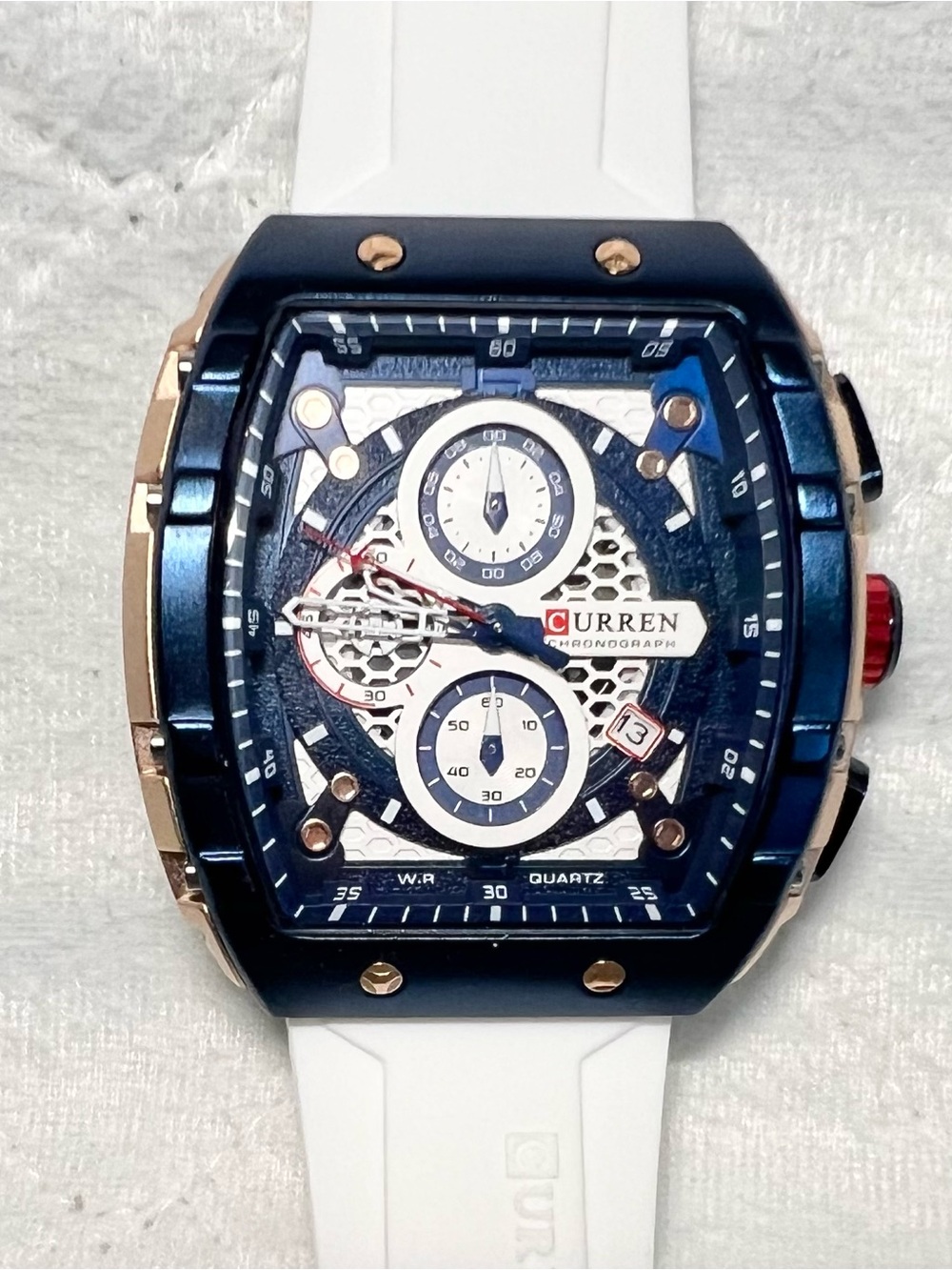 Men's Blue Chronograph Sport Watch with White Strap